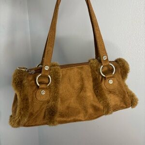 Elegant Brown Faux Fur Trim Shoulder Bag